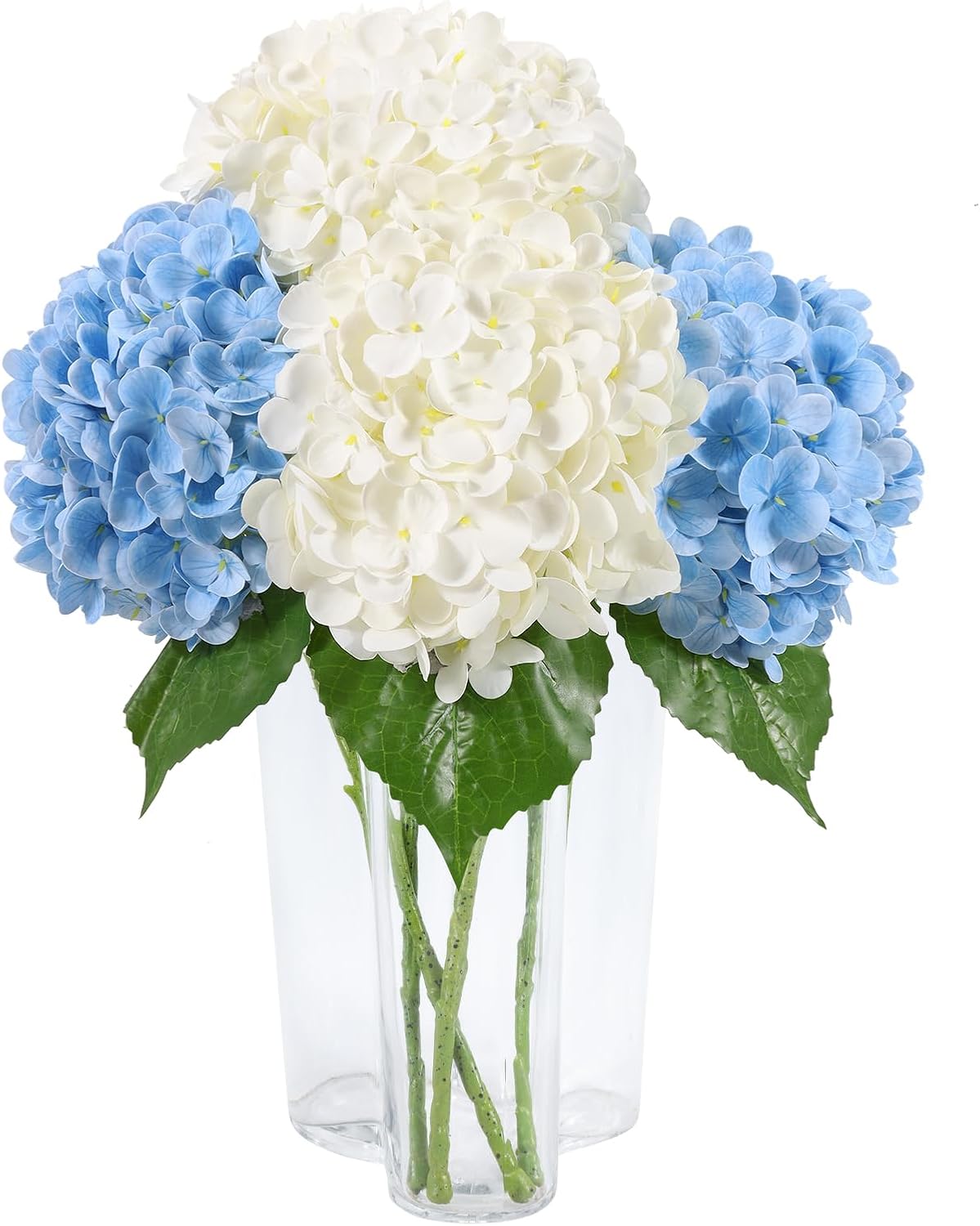 Hydrangea Artificial Flowers, Yellow, 3Pcs | Latex Real Touch Hydrangeas with Long Stems & Leaves for Home Decor Party Floral Arrangements Wedding Bouquets Centerpieces