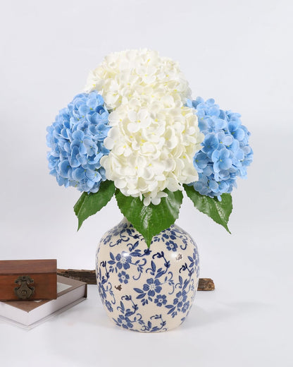 Hydrangea Artificial Flowers, Yellow, 3Pcs | Latex Real Touch Hydrangeas with Long Stems & Leaves for Home Decor Party Floral Arrangements Wedding Bouquets Centerpieces