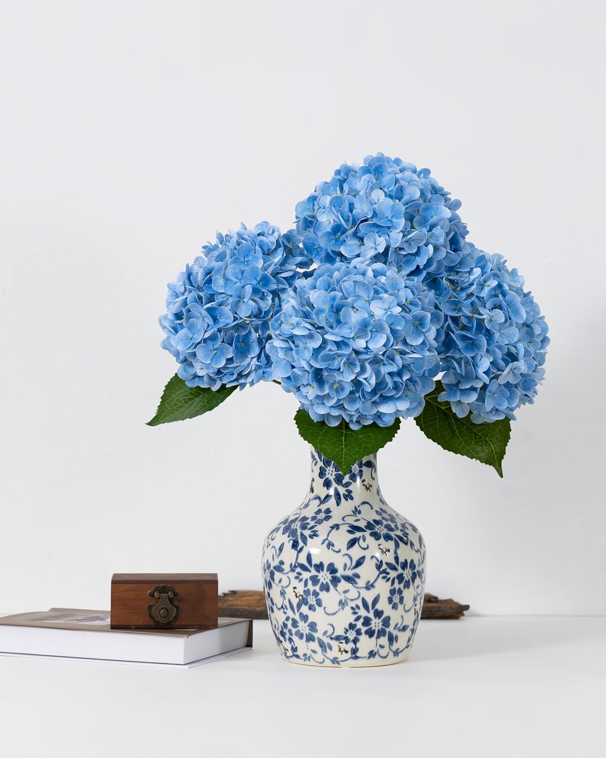 Hydrangea Artificial Flowers, Yellow, 3Pcs | Latex Real Touch Hydrangeas with Long Stems & Leaves for Home Decor Party Floral Arrangements Wedding Bouquets Centerpieces