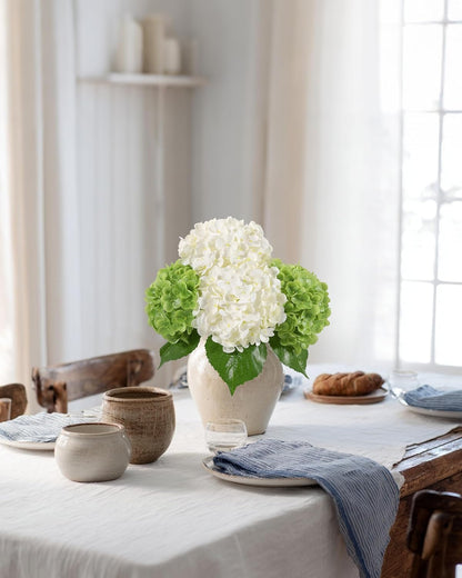 Hydrangea Artificial Flowers, Yellow, 3Pcs | Latex Real Touch Hydrangeas with Long Stems & Leaves for Home Decor Party Floral Arrangements Wedding Bouquets Centerpieces