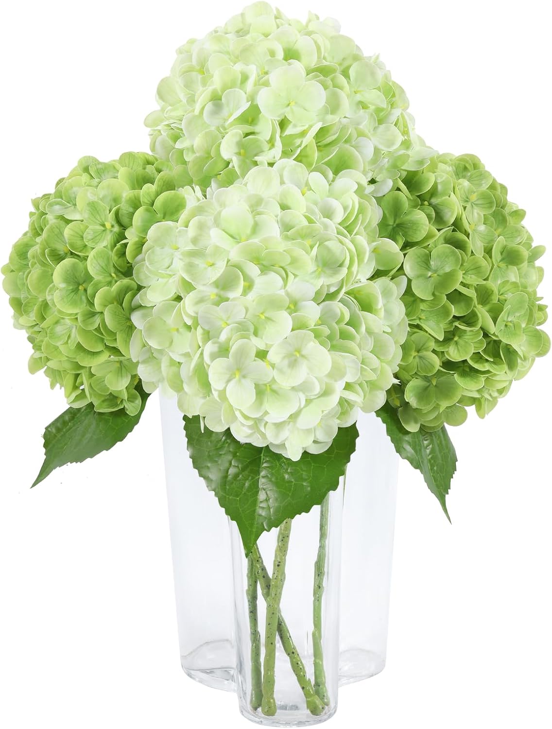 Hydrangea Artificial Flowers, Yellow, 3Pcs | Latex Real Touch Hydrangeas with Long Stems & Leaves for Home Decor Party Floral Arrangements Wedding Bouquets Centerpieces