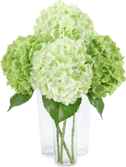 Hydrangea Artificial Flowers, Yellow, 3Pcs | Latex Real Touch Hydrangeas with Long Stems & Leaves for Home Decor Party Floral Arrangements Wedding Bouquets Centerpieces