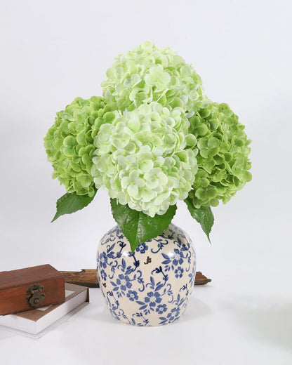 Hydrangea Artificial Flowers, Yellow, 3Pcs | Latex Real Touch Hydrangeas with Long Stems & Leaves for Home Decor Party Floral Arrangements Wedding Bouquets Centerpieces