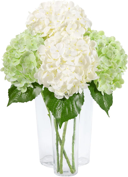 Hydrangea Artificial Flowers, Yellow, 3Pcs | Latex Real Touch Hydrangeas with Long Stems & Leaves for Home Decor Party Floral Arrangements Wedding Bouquets Centerpieces