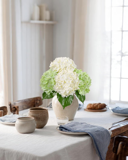 Hydrangea Artificial Flowers, Yellow, 3Pcs | Latex Real Touch Hydrangeas with Long Stems & Leaves for Home Decor Party Floral Arrangements Wedding Bouquets Centerpieces