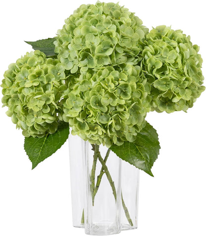 Hydrangea Artificial Flowers, Yellow, 3Pcs | Latex Real Touch Hydrangeas with Long Stems & Leaves for Home Decor Party Floral Arrangements Wedding Bouquets Centerpieces