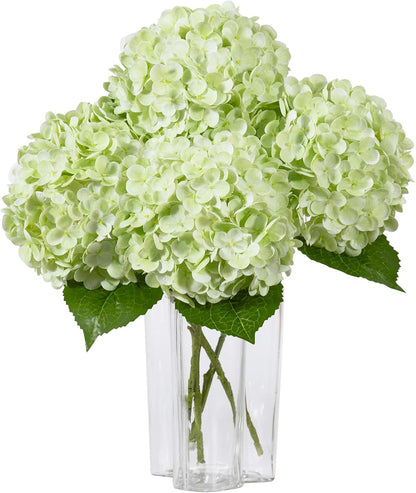 Hydrangea Artificial Flowers, Yellow, 3Pcs | Latex Real Touch Hydrangeas with Long Stems & Leaves for Home Decor Party Floral Arrangements Wedding Bouquets Centerpieces