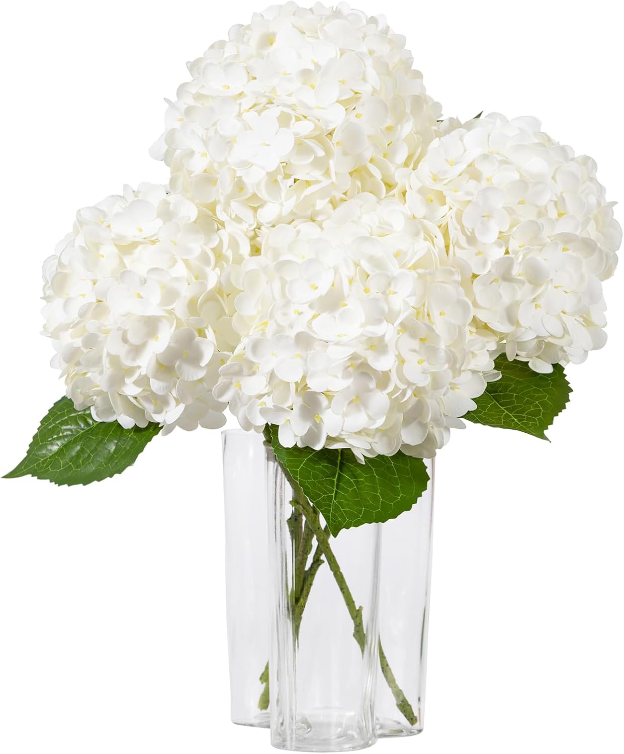 Hydrangea Artificial Flowers, Yellow, 3Pcs | Latex Real Touch Hydrangeas with Long Stems & Leaves for Home Decor Party Floral Arrangements Wedding Bouquets Centerpieces