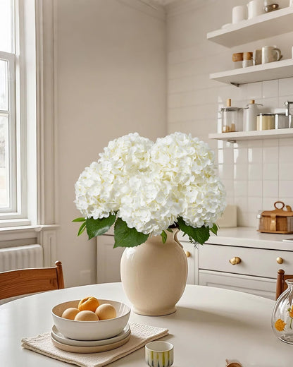 Hydrangea Artificial Flowers, Yellow, 3Pcs | Latex Real Touch Hydrangeas with Long Stems & Leaves for Home Decor Party Floral Arrangements Wedding Bouquets Centerpieces