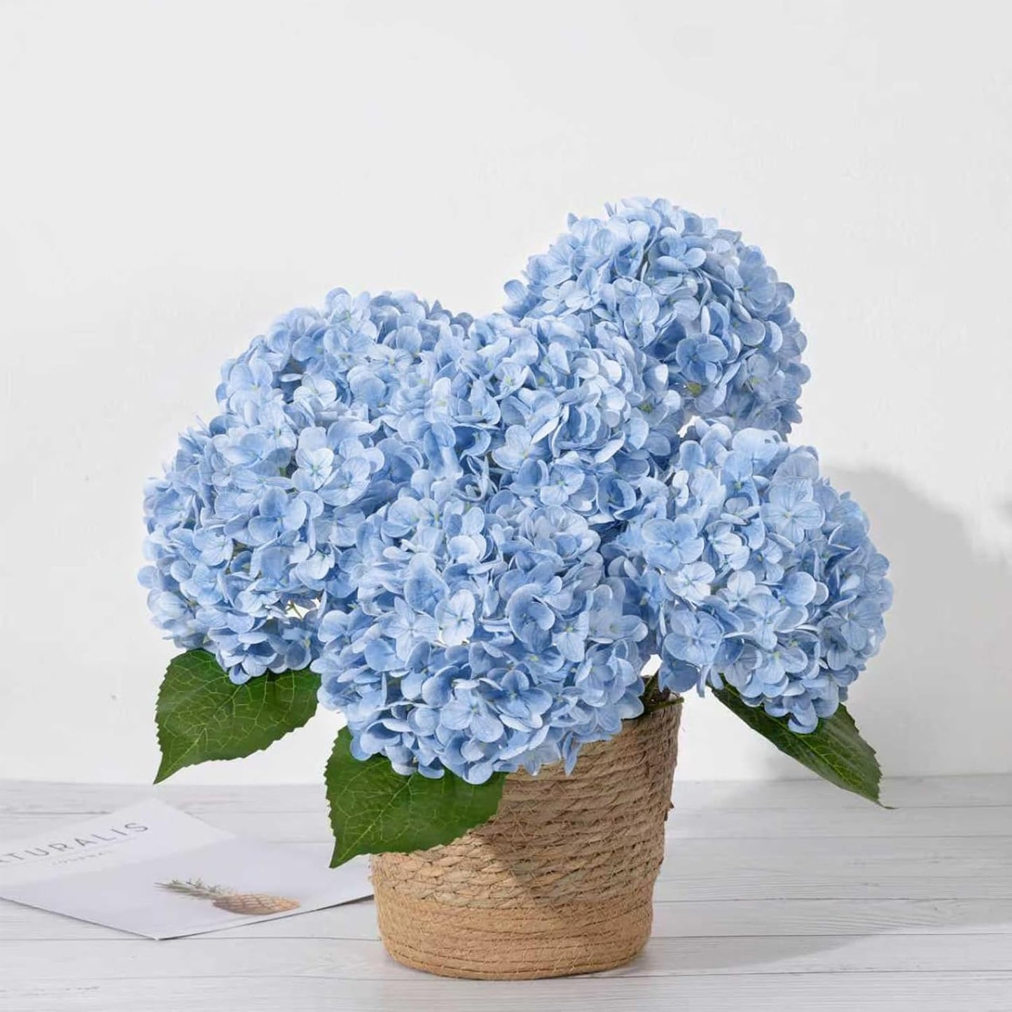 Hydrangea Artificial Flowers, Yellow, 3Pcs | Latex Real Touch Hydrangeas with Long Stems & Leaves for Home Decor Party Floral Arrangements Wedding Bouquets Centerpieces