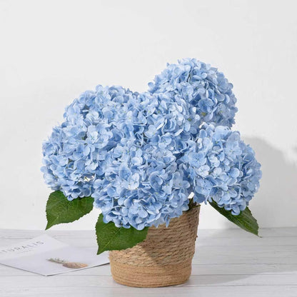 Hydrangea Artificial Flowers, Yellow, 3Pcs | Latex Real Touch Hydrangeas with Long Stems & Leaves for Home Decor Party Floral Arrangements Wedding Bouquets Centerpieces