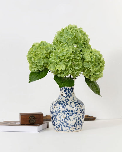 Hydrangea Artificial Flowers, Yellow, 3Pcs | Latex Real Touch Hydrangeas with Long Stems & Leaves for Home Decor Party Floral Arrangements Wedding Bouquets Centerpieces