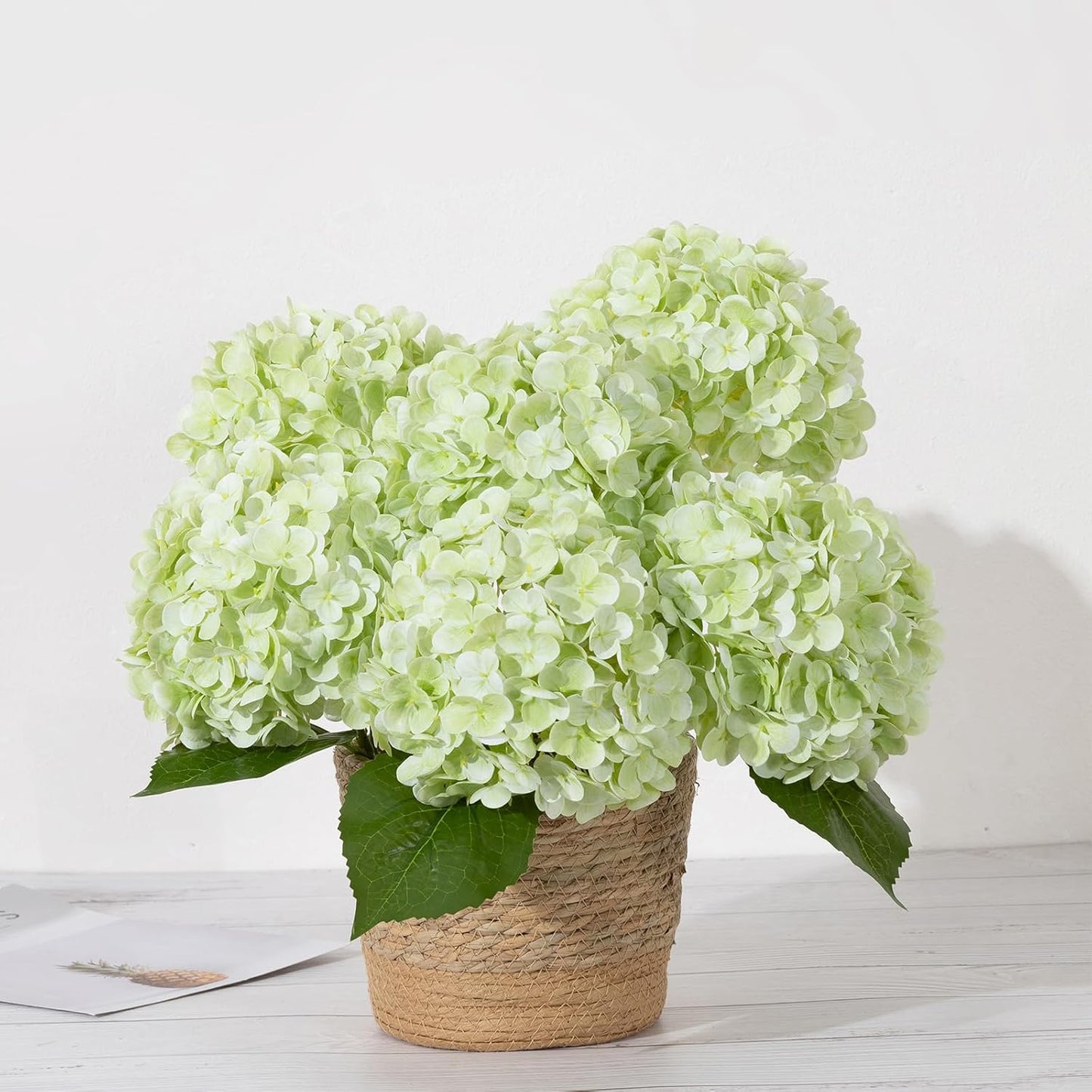 Hydrangea Artificial Flowers, Yellow, 3Pcs | Latex Real Touch Hydrangeas with Long Stems & Leaves for Home Decor Party Floral Arrangements Wedding Bouquets Centerpieces