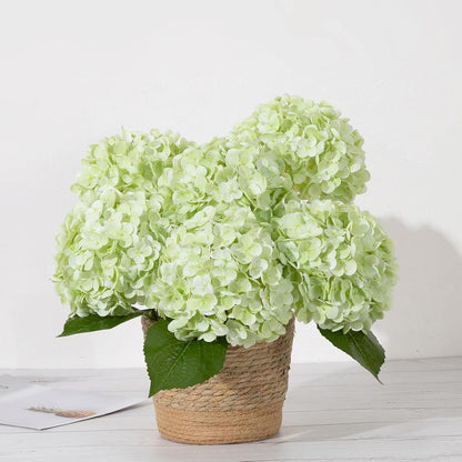 Hydrangea Artificial Flowers, Yellow, 3Pcs | Latex Real Touch Hydrangeas with Long Stems & Leaves for Home Decor Party Floral Arrangements Wedding Bouquets Centerpieces