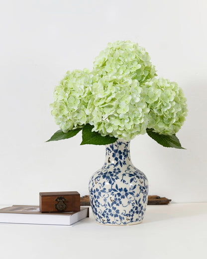 Hydrangea Artificial Flowers, Yellow, 3Pcs | Latex Real Touch Hydrangeas with Long Stems & Leaves for Home Decor Party Floral Arrangements Wedding Bouquets Centerpieces