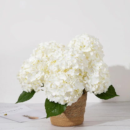 Hydrangea Artificial Flowers, Yellow, 3Pcs | Latex Real Touch Hydrangeas with Long Stems & Leaves for Home Decor Party Floral Arrangements Wedding Bouquets Centerpieces