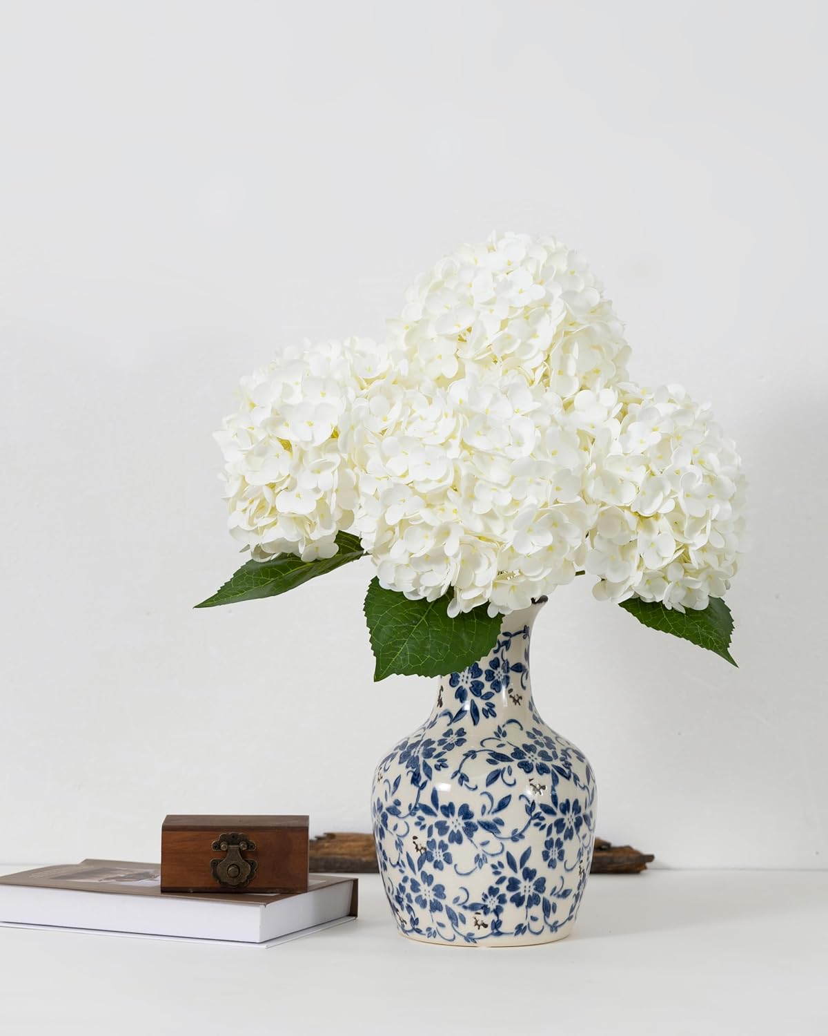 Hydrangea Artificial Flowers, Yellow, 3Pcs | Latex Real Touch Hydrangeas with Long Stems & Leaves for Home Decor Party Floral Arrangements Wedding Bouquets Centerpieces