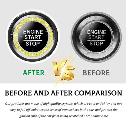 Car Bling Engine Start Ring Decal, Crystal Rhinestone Push to Start Button Cover Sticker, Auto Sparkling Key Ignition Knob Decoration Ring for Women Girls, Car Accessories (Yellow)
