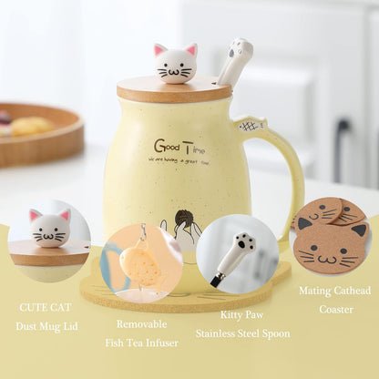 Tea Cup With Infuser and Lid Ceramic Coffee Mug Kawaii Cat Mug Cute Mugs Tea Mug Cute Cool Preppy Stuff Cat Gifts Birthday Gifts Cute Gifts for Women Girls(13oz)