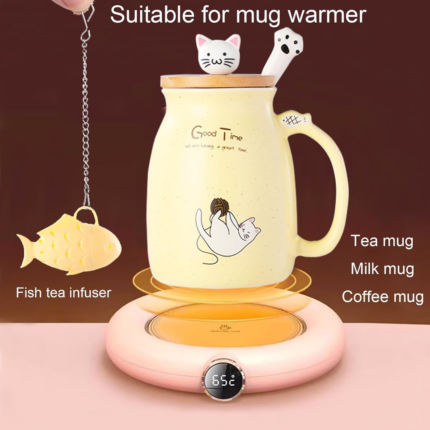 Tea Cup With Infuser and Lid Ceramic Coffee Mug Kawaii Cat Mug Cute Mugs Tea Mug Cute Cool Preppy Stuff Cat Gifts Birthday Gifts Cute Gifts for Women Girls(13oz)