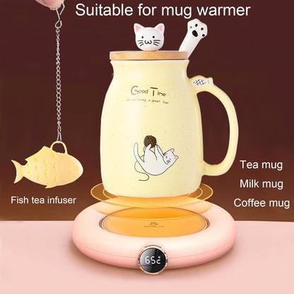 Tea Cup With Infuser and Lid Ceramic Coffee Mug Kawaii Cat Mug Cute Mugs Tea Mug Cute Cool Preppy Stuff Cat Gifts Birthday Gifts Cute Gifts for Women Girls(13oz)