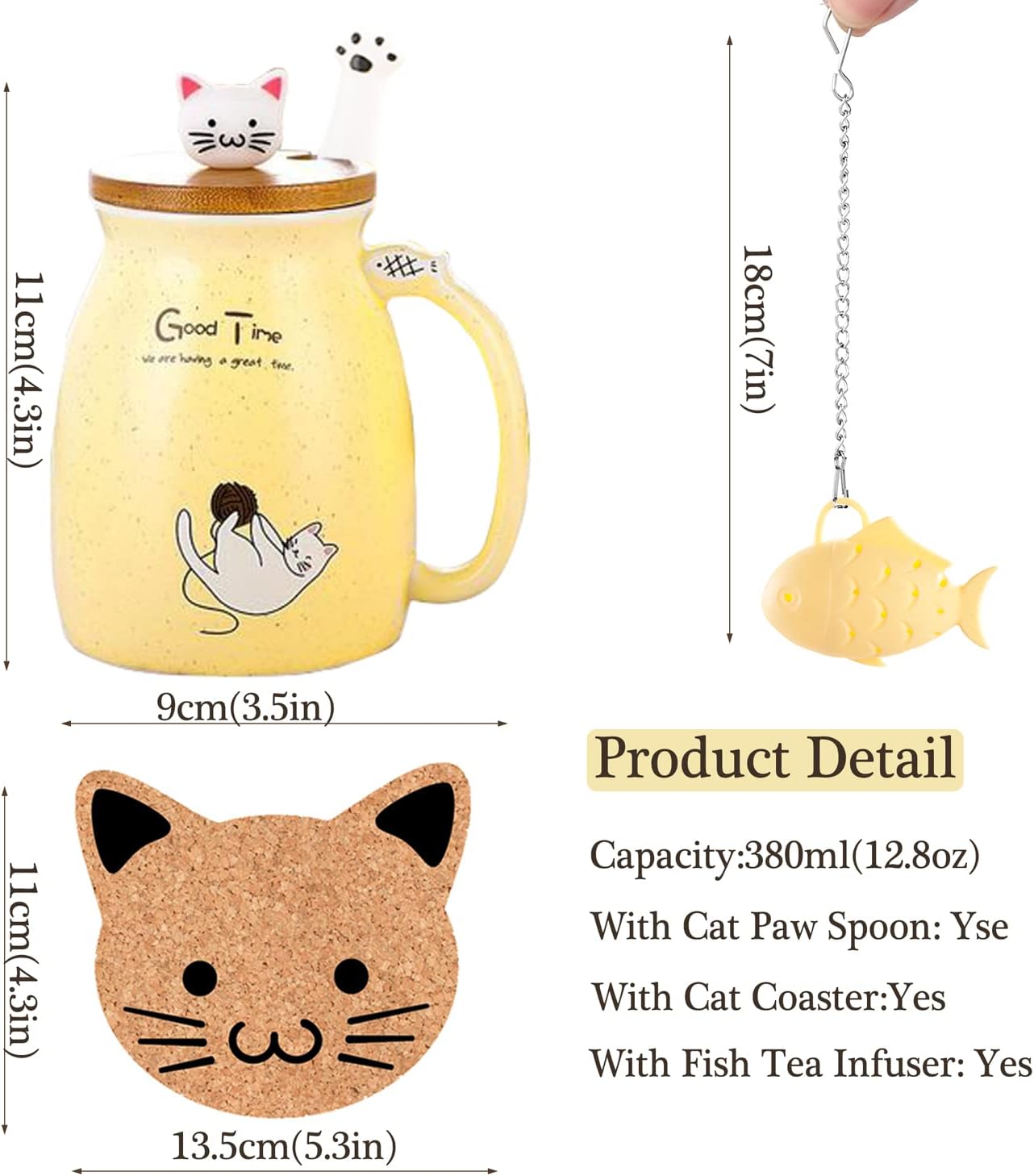Tea Cup With Infuser and Lid Ceramic Coffee Mug Kawaii Cat Mug Cute Mugs Tea Mug Cute Cool Preppy Stuff Cat Gifts Birthday Gifts Cute Gifts for Women Girls(13oz)