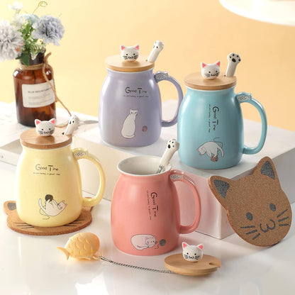 Tea Cup With Infuser and Lid Ceramic Coffee Mug Kawaii Cat Mug Cute Mugs Tea Mug Cute Cool Preppy Stuff Cat Gifts Birthday Gifts Cute Gifts for Women Girls(13oz)