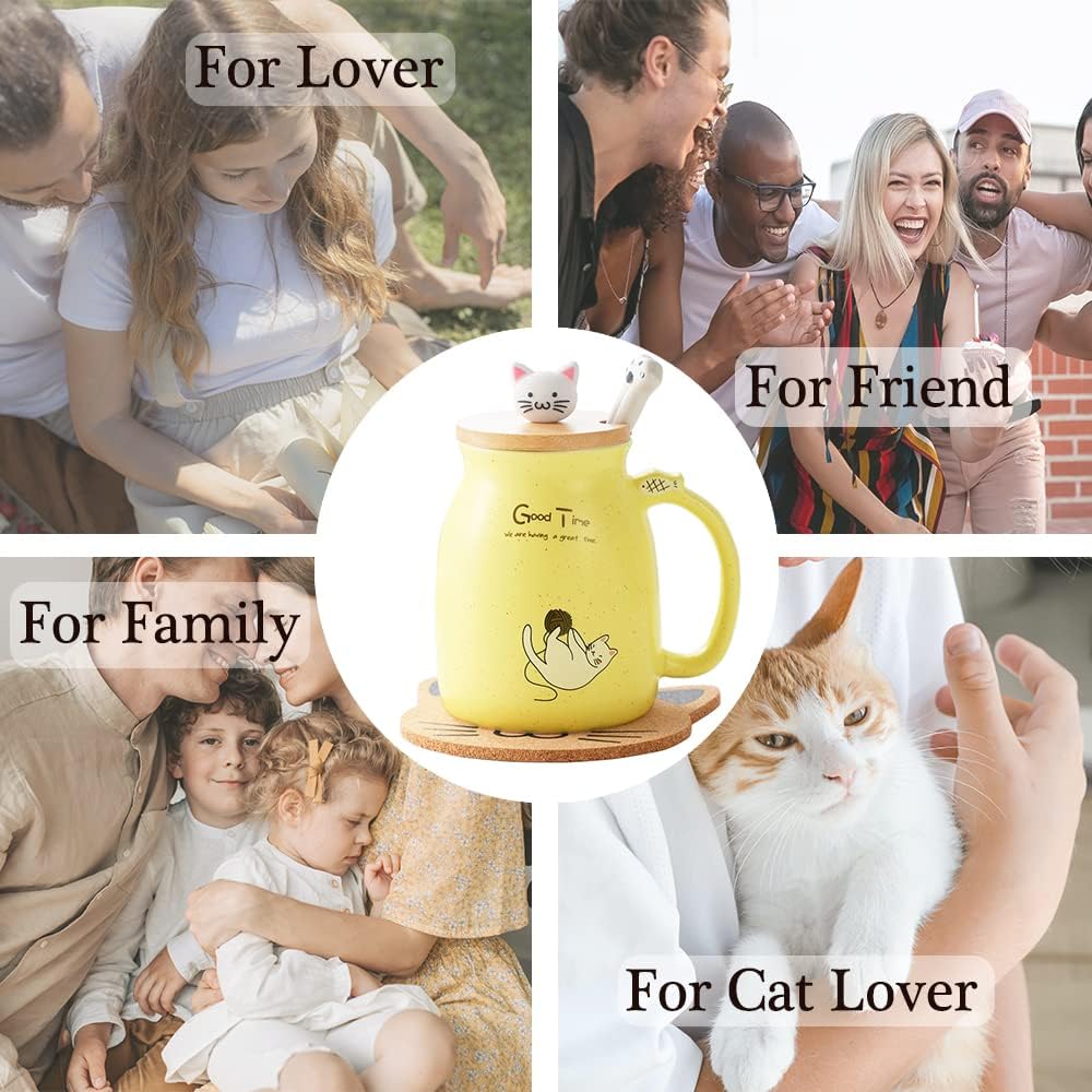 Tea Cup With Infuser and Lid Ceramic Coffee Mug Kawaii Cat Mug Cute Mugs Tea Mug Cute Cool Preppy Stuff Cat Gifts Birthday Gifts Cute Gifts for Women Girls(13oz)