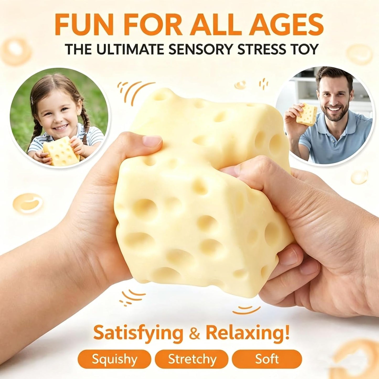 Light Yellow Cheese Squishy Slow Rising, Squishy Squeeze Cheese Block, Soft Novelty Toy, Stress Balls for Adults Rebounding Sensory Squishys Cheese (2.76in)