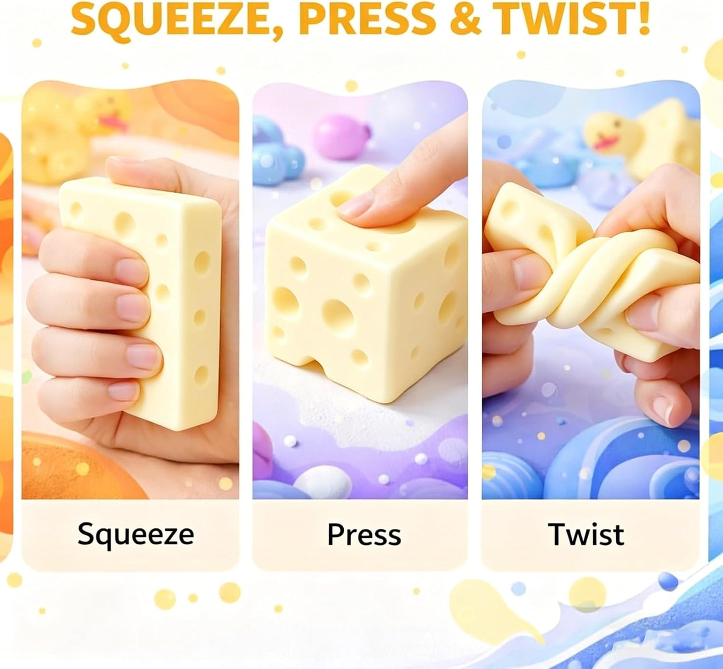 Light Yellow Cheese Squishy Slow Rising, Squishy Squeeze Cheese Block, Soft Novelty Toy, Stress Balls for Adults Rebounding Sensory Squishys Cheese (2.76in)