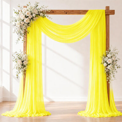 Yellow Wedding Arch Draping Fabric Sheer Curtain Drapes | 31" x 20 ft Extra Long Shimmery Backdrop Curtains for Wedding Anniversary Party Summer Outdoor Events Drapery Photo Backgrounds