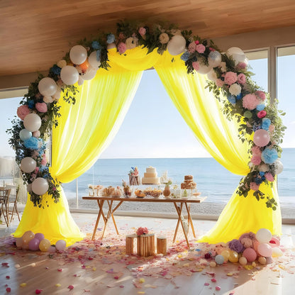 Yellow Wedding Arch Draping Fabric Sheer Curtain Drapes | 31" x 20 ft Extra Long Shimmery Backdrop Curtains for Wedding Anniversary Party Summer Outdoor Events Drapery Photo Backgrounds