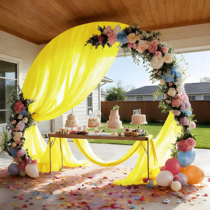 Yellow Wedding Arch Draping Fabric Sheer Curtain Drapes | 31" x 20 ft Extra Long Shimmery Backdrop Curtains for Wedding Anniversary Party Summer Outdoor Events Drapery Photo Backgrounds
