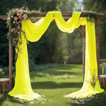 Yellow Wedding Arch Draping Fabric Sheer Curtain Drapes | 31" x 20 ft Extra Long Shimmery Backdrop Curtains for Wedding Anniversary Party Summer Outdoor Events Drapery Photo Backgrounds