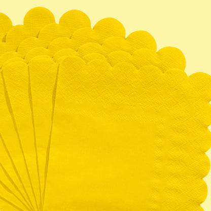 120 Pcs Yellow Cocktail Napkins Scalloped Paper Napkins Disposable Dessert Beverage Napkins for Lemon Party Decor, Birthday,Wedding