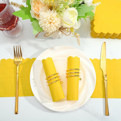 120 Pcs Yellow Cocktail Napkins Scalloped Paper Napkins Disposable Dessert Beverage Napkins for Lemon Party Decor, Birthday,Wedding