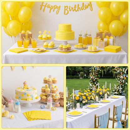 120 Pcs Yellow Cocktail Napkins Scalloped Paper Napkins Disposable Dessert Beverage Napkins for Lemon Party Decor, Birthday,Wedding