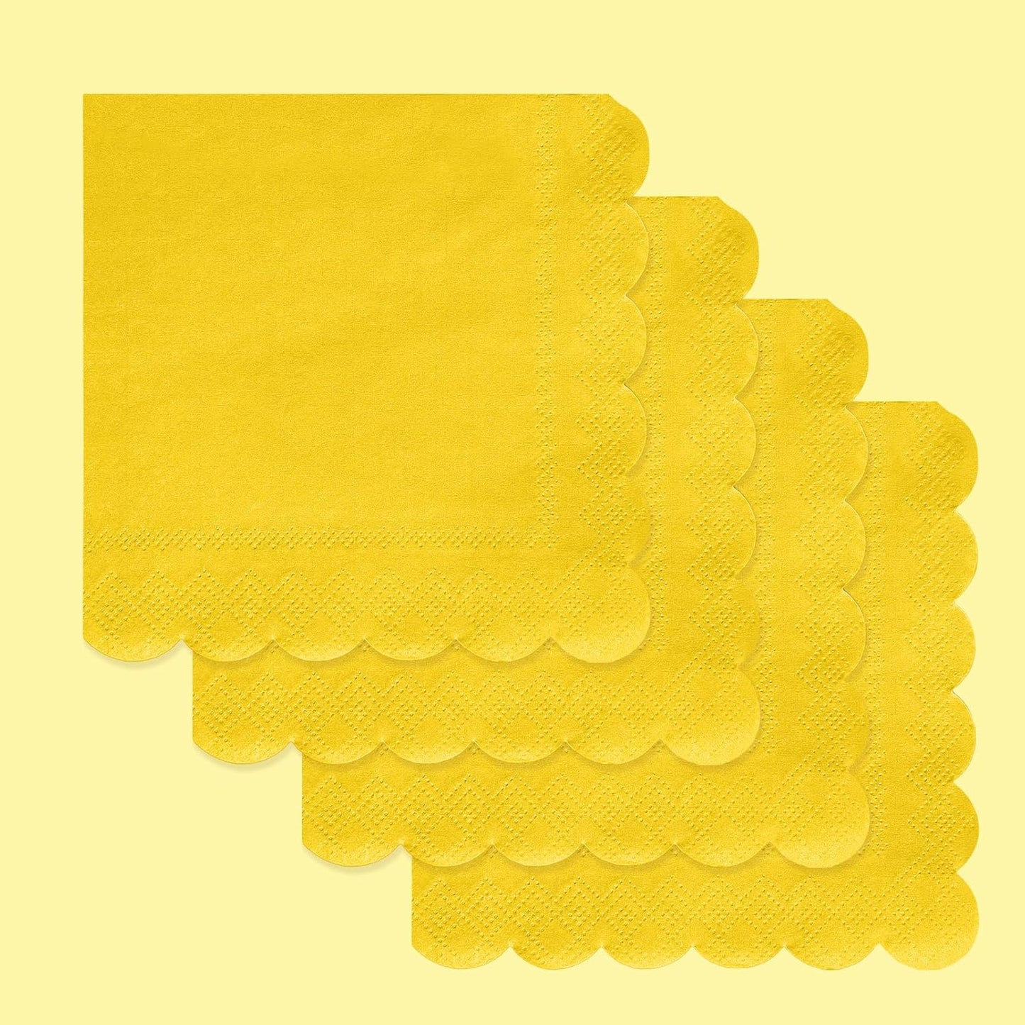 120 Pcs Yellow Cocktail Napkins Scalloped Paper Napkins Disposable Dessert Beverage Napkins for Lemon Party Decor, Birthday,Wedding
