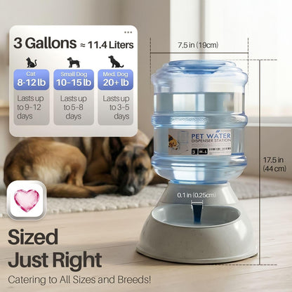 Gravity Pet Water Dispenser Drinking Station for Dogs Cats (3 Gallon) Automatic Replenish Waterer for Small Large Breed Dog Cat,Feeding Watering Fountain Supplies Bottle Dish Bowl