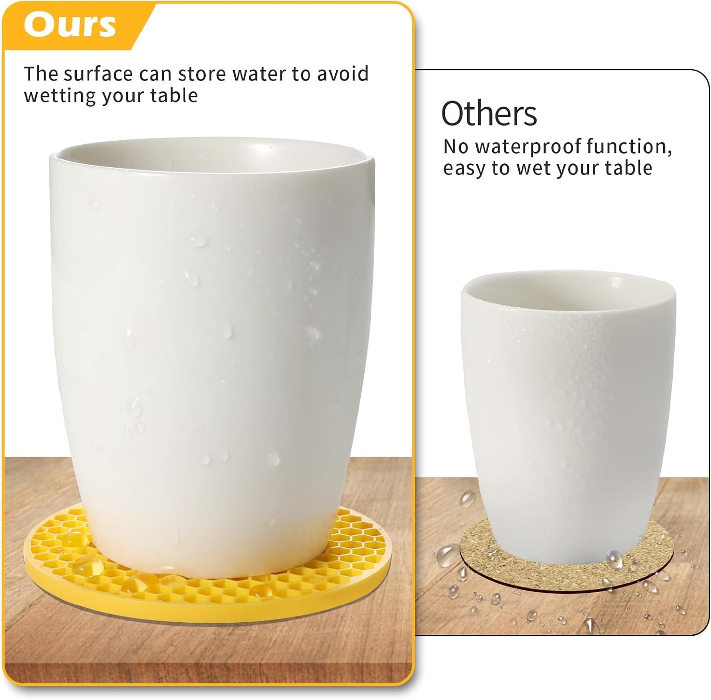 Silicone Coasters Set of 8 with Holder — Non-Slip Drink Coasters for Coffee Table, Home Bar & Kitchen, Protects Wood & Marble Surfaces from Water Rings, Dishwasher Safe (Yellow)