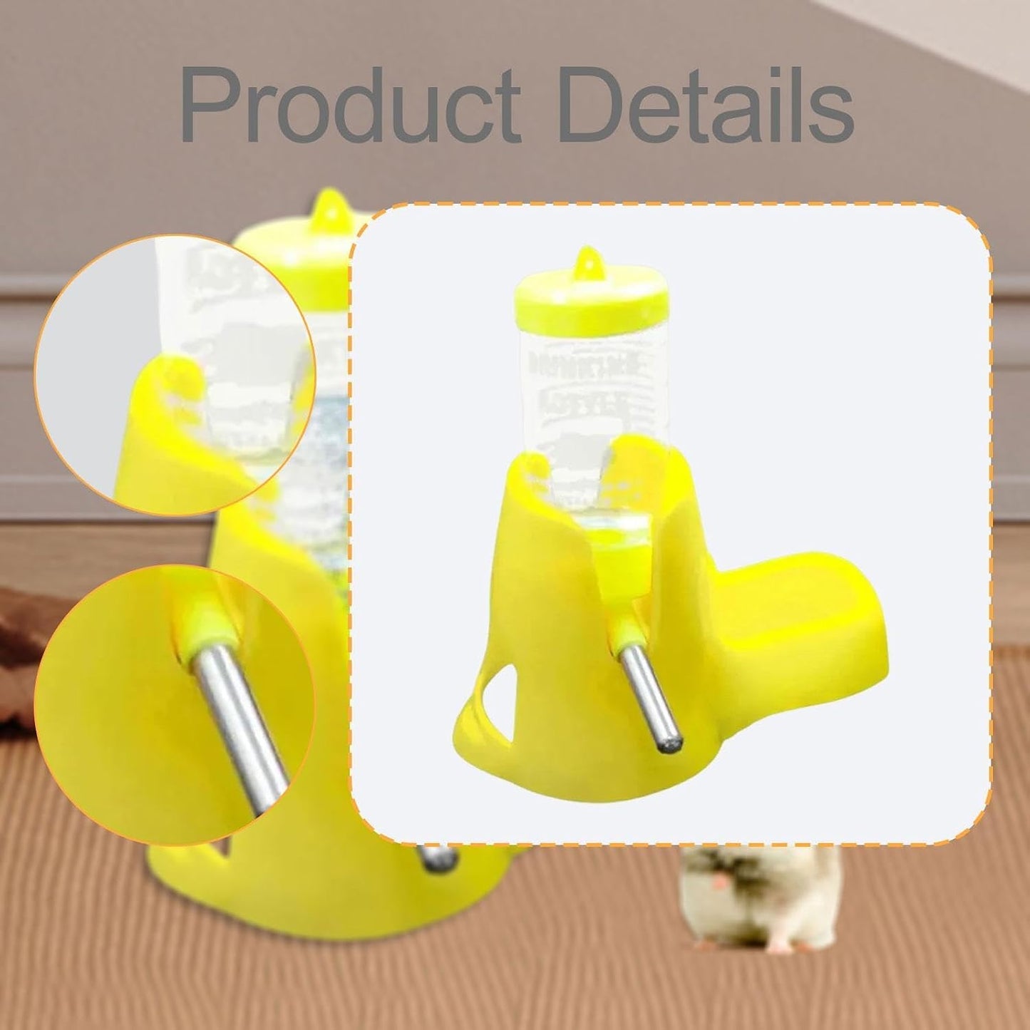 80 ml Hamster Water Bottle Water Dispenser Pet Supply Stable Base Compact Gifts Waterer Drinking Bottle for Gerbils, Yellow
