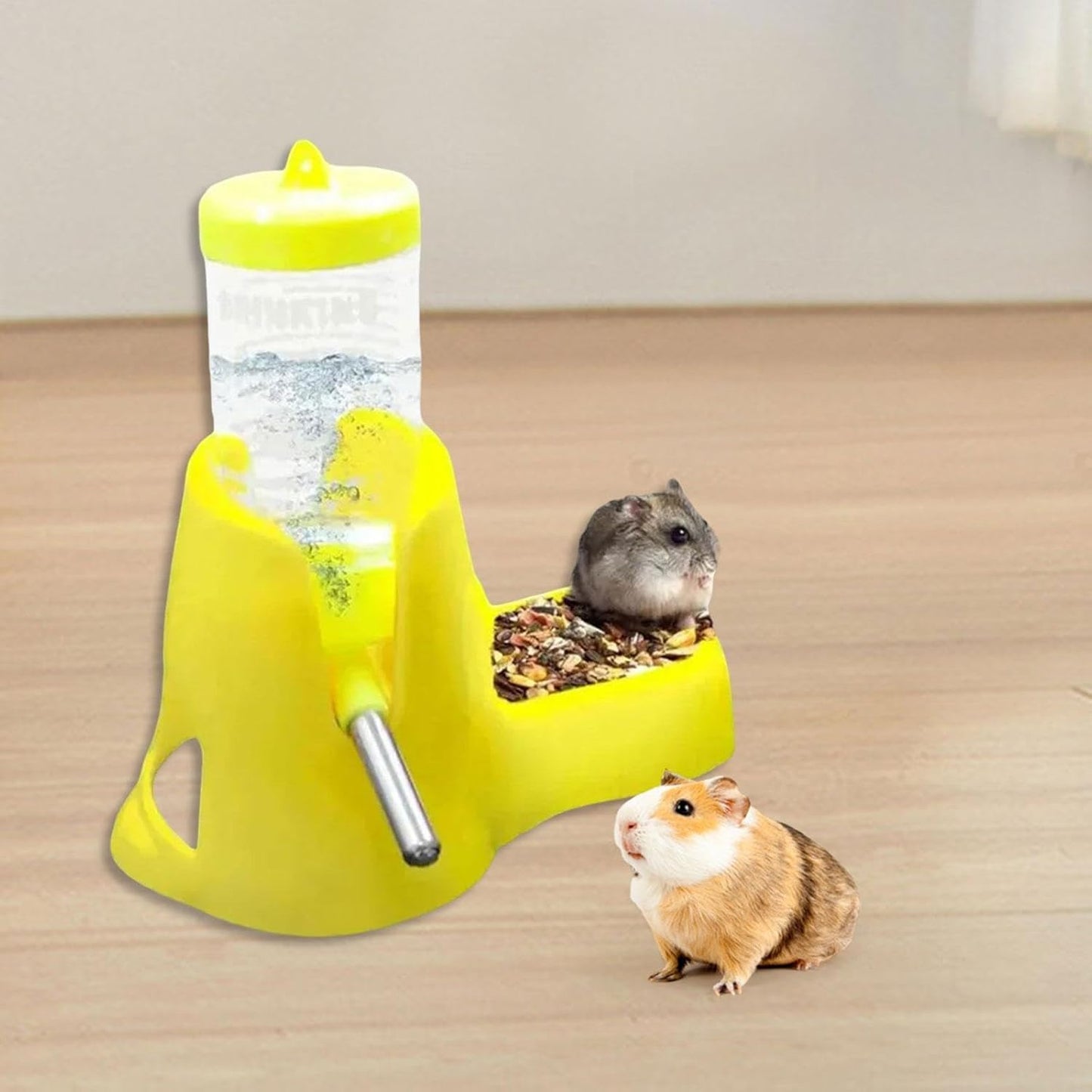 80 ml Hamster Water Bottle Water Dispenser Pet Supply Stable Base Compact Gifts Waterer Drinking Bottle for Gerbils, Yellow