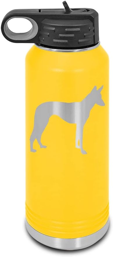 Ibizan Hound Laser Engraved Water Bottle Customizable Polar Camel Stainless Steel with Straw - Dog Canine pet Yellow 32 oz