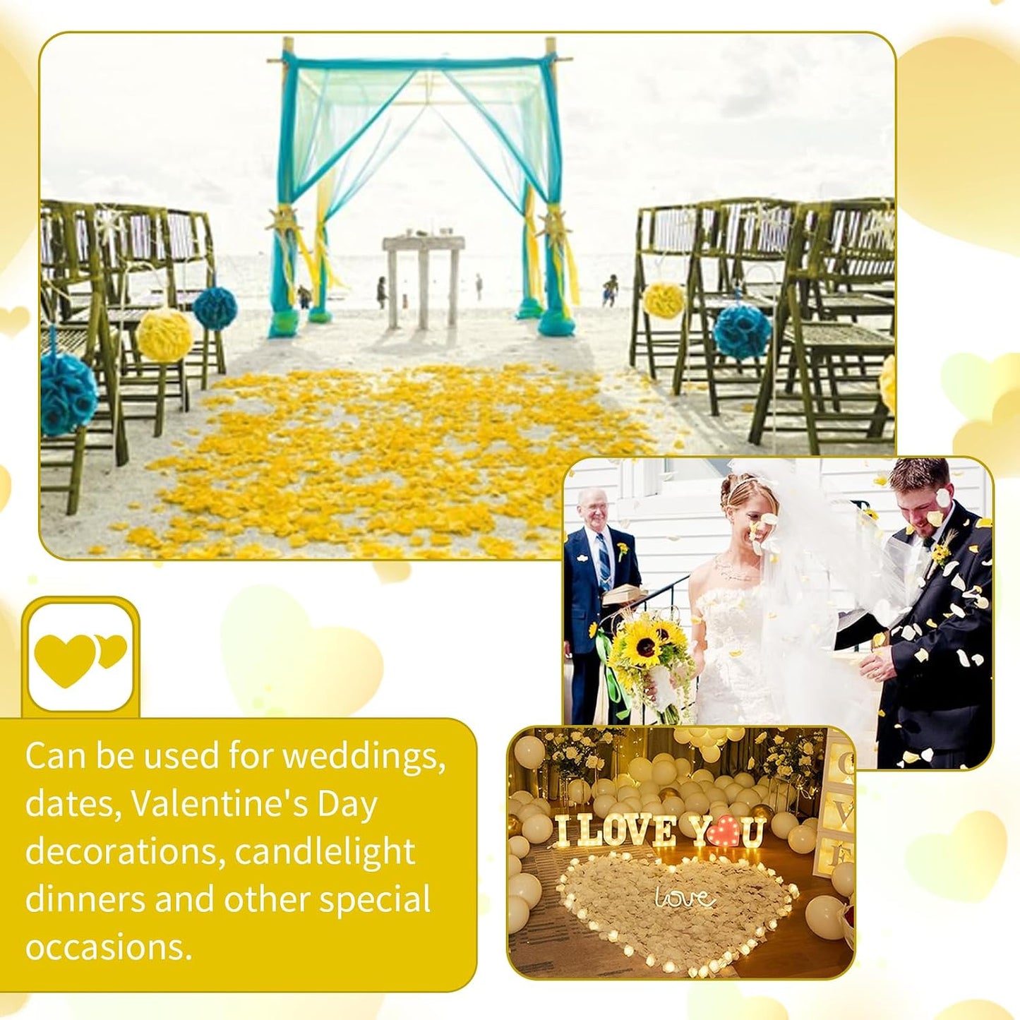 1000 PCS Artificial Fake Rose Petals(Yellow) | Flower Decorations,Silk Rose Petals,Romantic Night for Her/Him Set,Suitable for Wedding, Engagement, Party