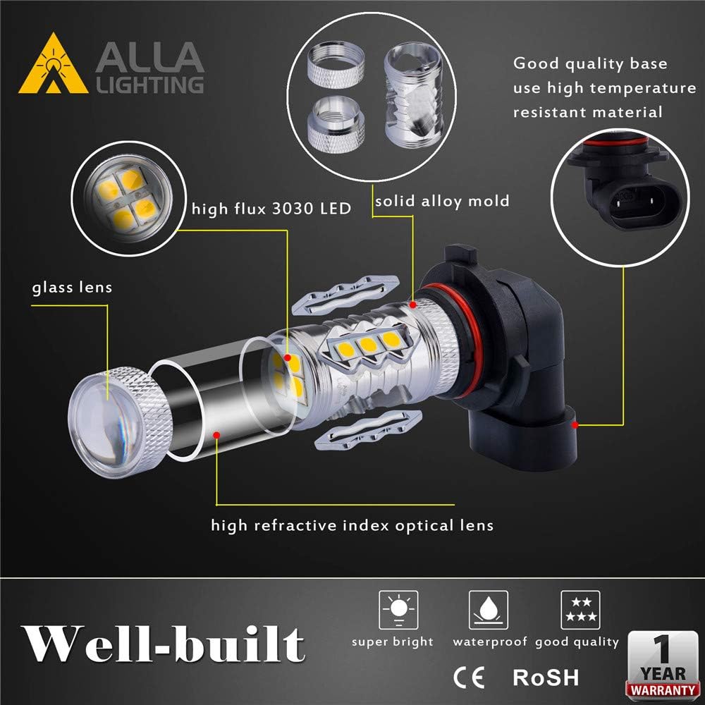 Alla Lighting H11 H8 LED Bulbs, 3000K Golden Yellow H16 Fog Lights or Daytime Running Lights(DRL) Lamps, 360° Xtreme Super Bright High Power 3030 SMD Replacement for Cars,Trucks, SUVs, Vans