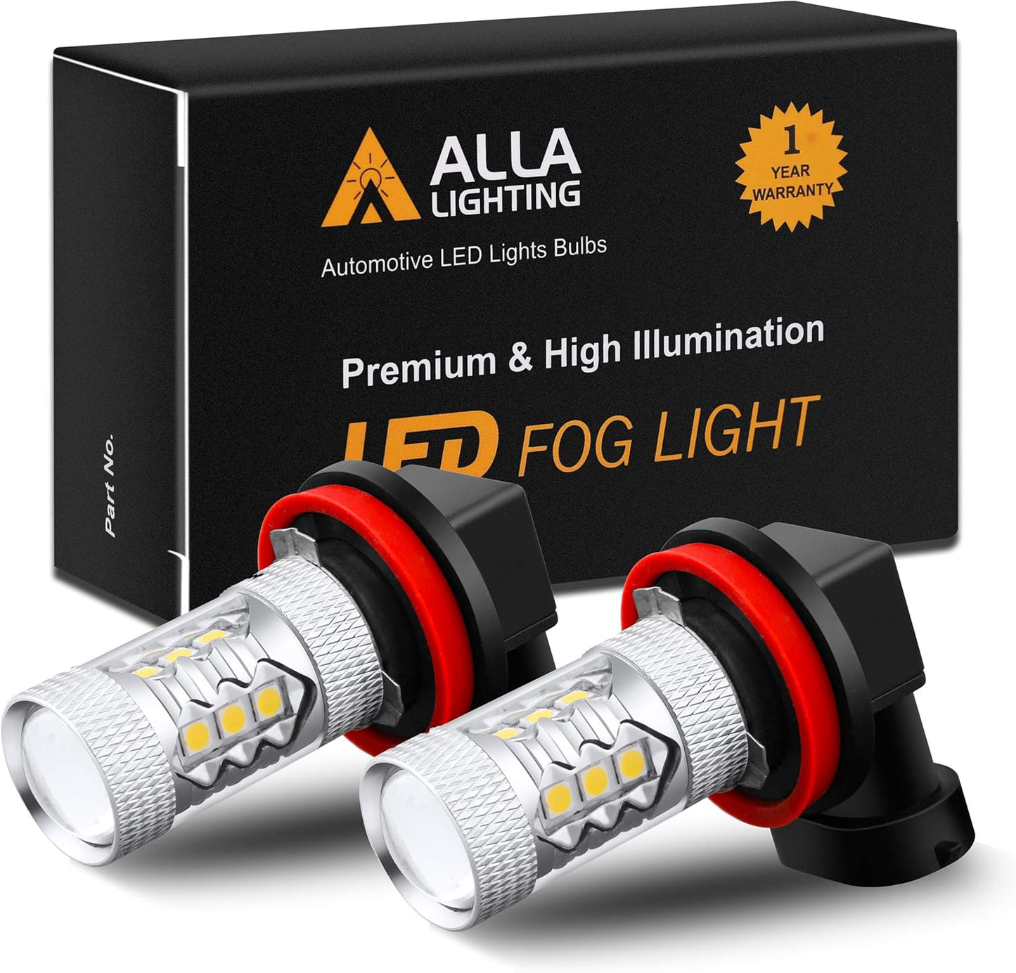 Alla Lighting H11 H8 LED Bulbs, 3000K Golden Yellow H16 Fog Lights or Daytime Running Lights(DRL) Lamps, 360° Xtreme Super Bright High Power 3030 SMD Replacement for Cars,Trucks, SUVs, Vans