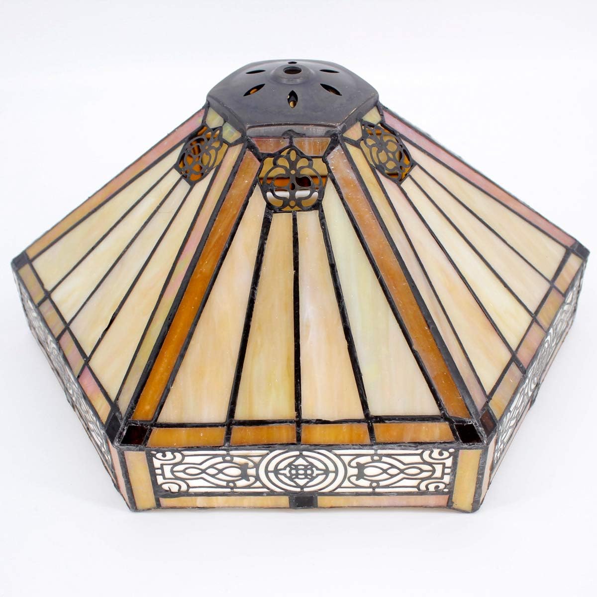 Tiffany Table Lamp Yellow Hexagon Stained Glass Bedside Lamp | 16X16X24 Inches Mission Desk Reading Light Metal Base Decor Bedroom Living Room Home Office S011 Series