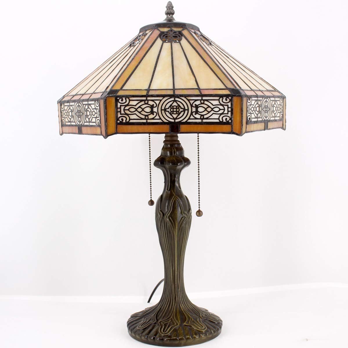 Tiffany Table Lamp Yellow Hexagon Stained Glass Bedside Lamp | 16X16X24 Inches Mission Desk Reading Light Metal Base Decor Bedroom Living Room Home Office S011 Series