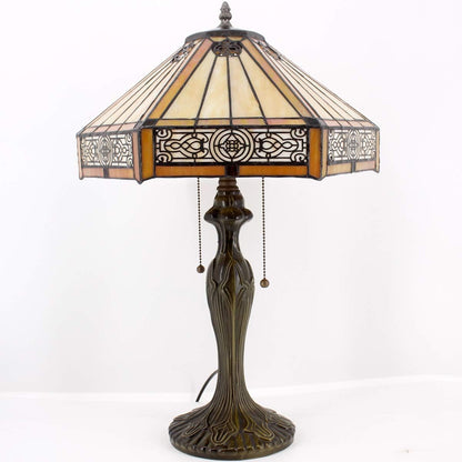 Tiffany Table Lamp Yellow Hexagon Stained Glass Bedside Lamp | 16X16X24 Inches Mission Desk Reading Light Metal Base Decor Bedroom Living Room Home Office S011 Series