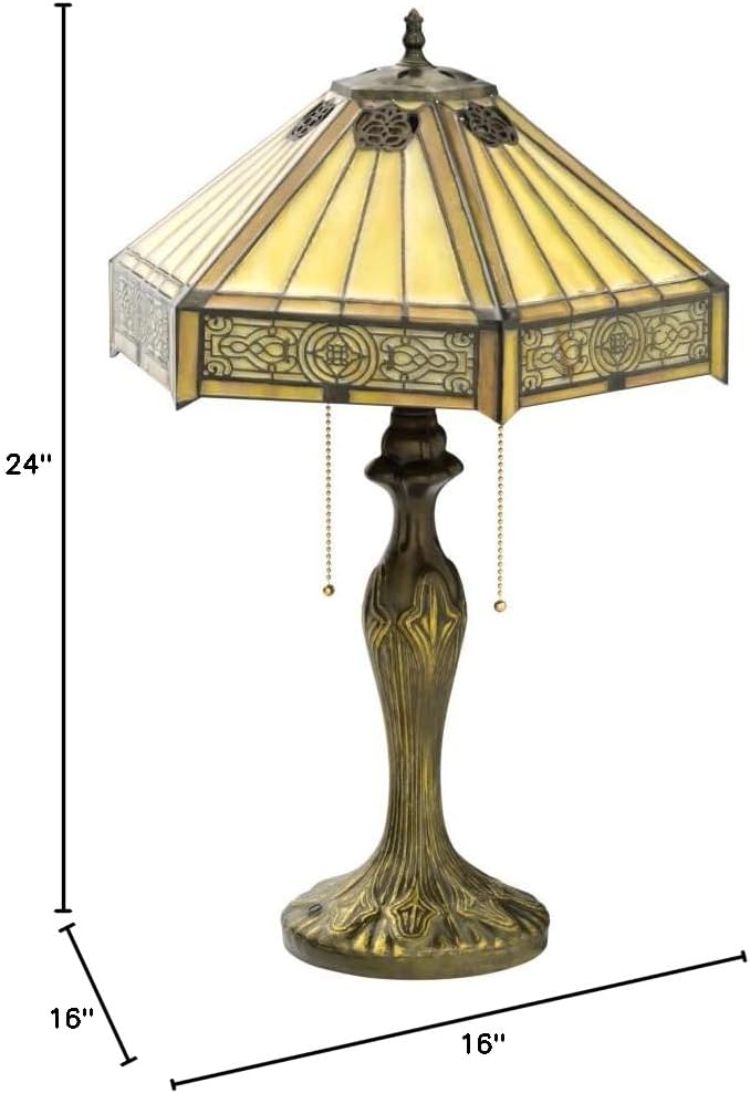 Tiffany Table Lamp Yellow Hexagon Stained Glass Bedside Lamp | 16X16X24 Inches Mission Desk Reading Light Metal Base Decor Bedroom Living Room Home Office S011 Series